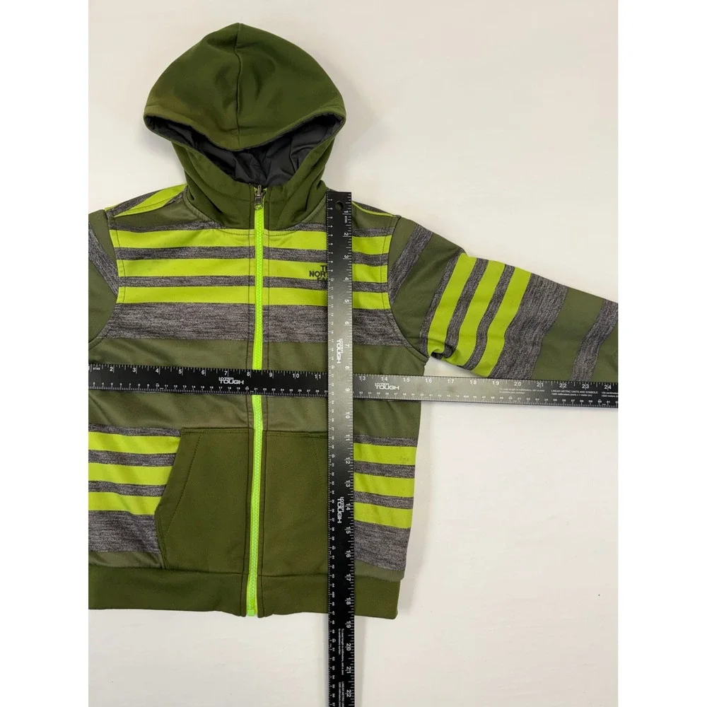 The North Face Boys Reversible Hooded Zip Up Jacket Green Gray Stripe Size‎ XS